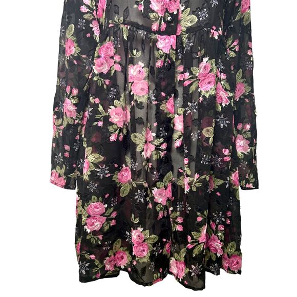 Contempo Casual 90s Floral Sheer Babydoll Fairy Whimsygoth Grunge L/S MEDIUM - Picture 4 of 11